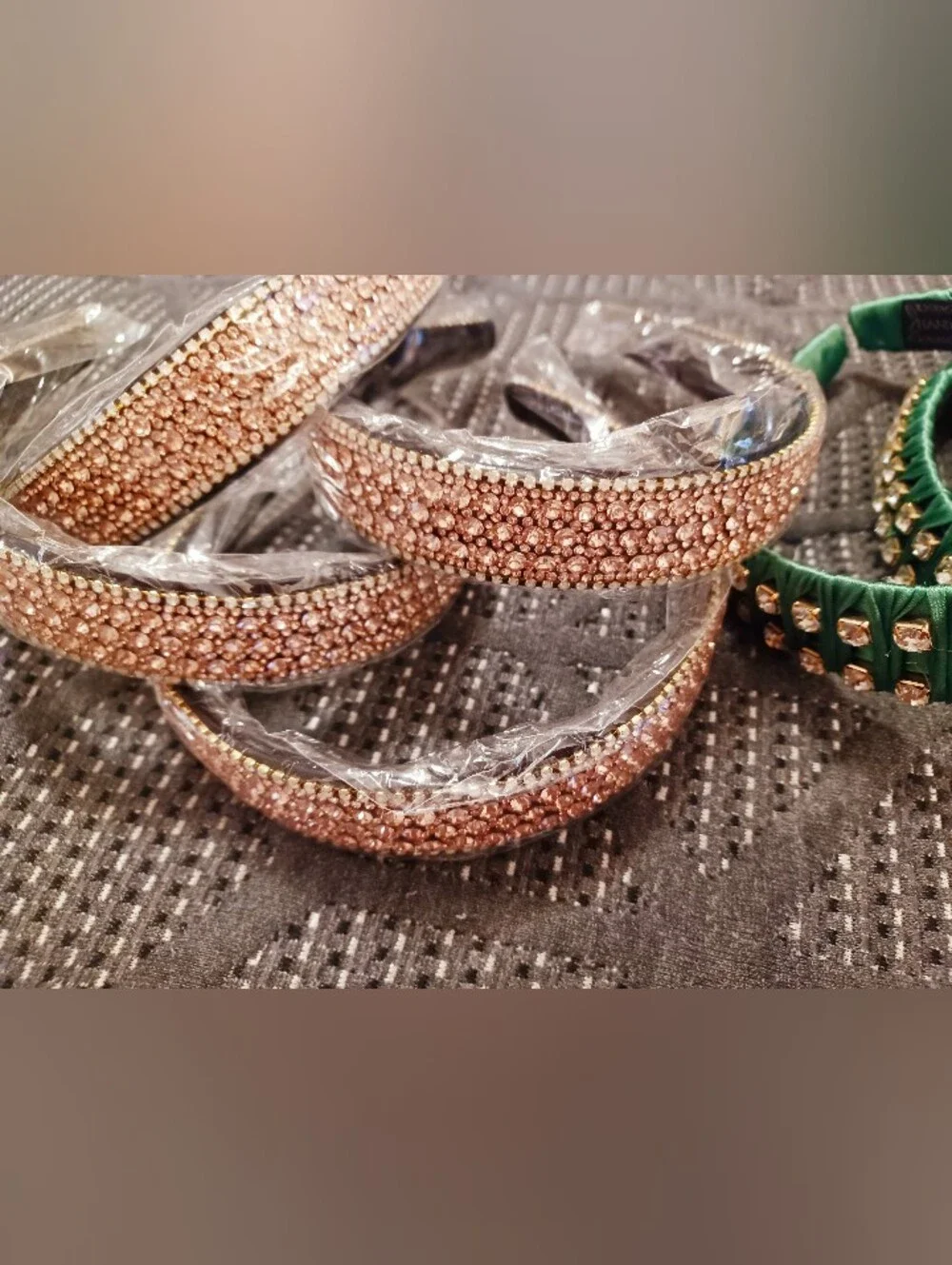 7 Rhinestone Headbands green & pink jeweled Head Band for Hair adult or child